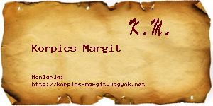 Korpics Margit névjegykártya